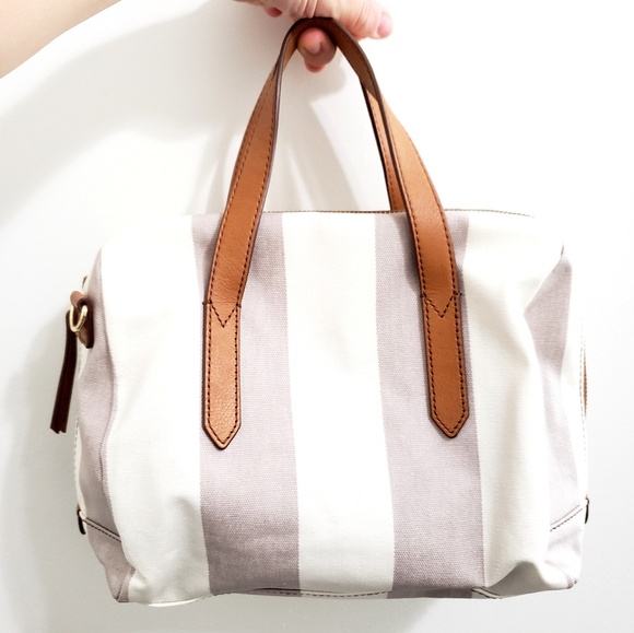 Fossil Handbags - Fossil | Sydney Striped Coated Canvas Satchel Bag